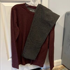 Eddie Bauer Burgundy Top and Gray Pants Set - Pajama Set